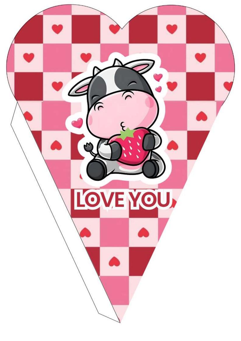 Plantilla de cono corazón a cuadros con vaquita Love You
