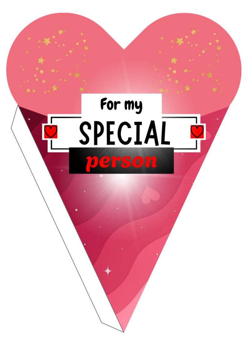 Plantilla de cono corazón rosa con estrellas y etiqueta For my Special Person