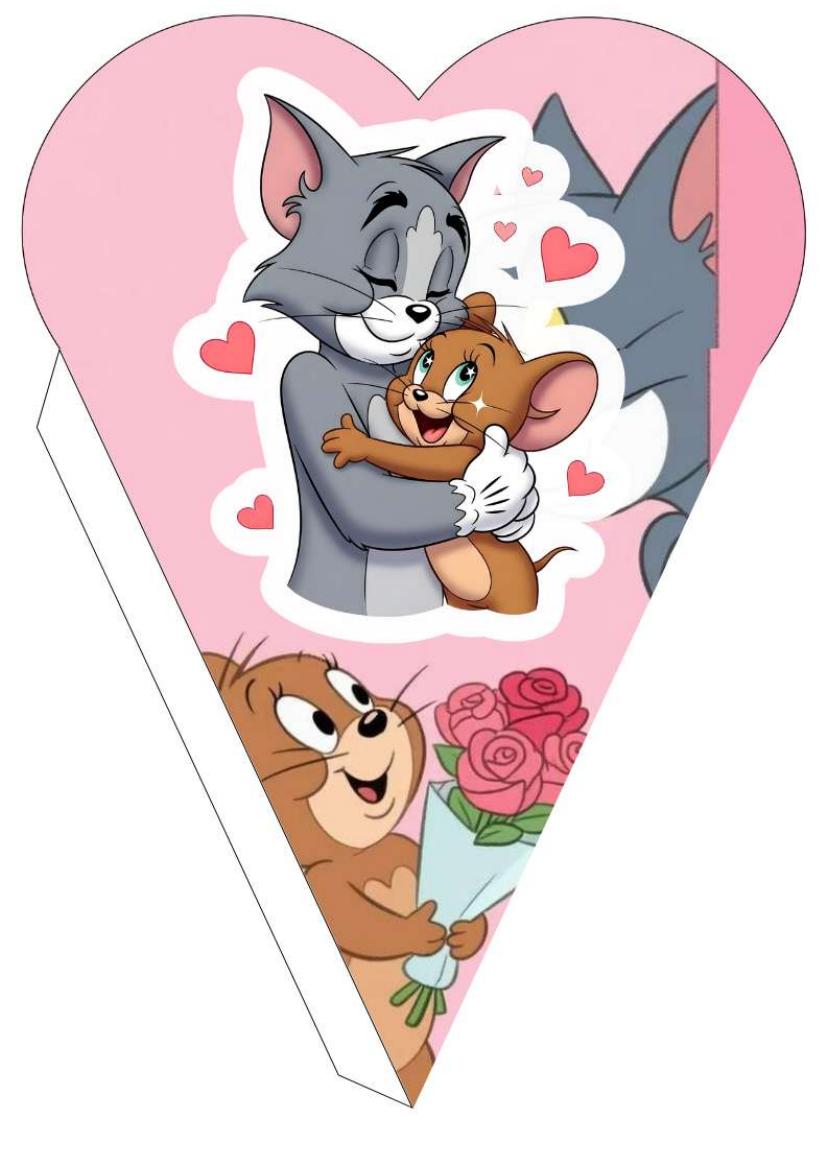 Plantilla de cono corazón de gato y ratón con rosas