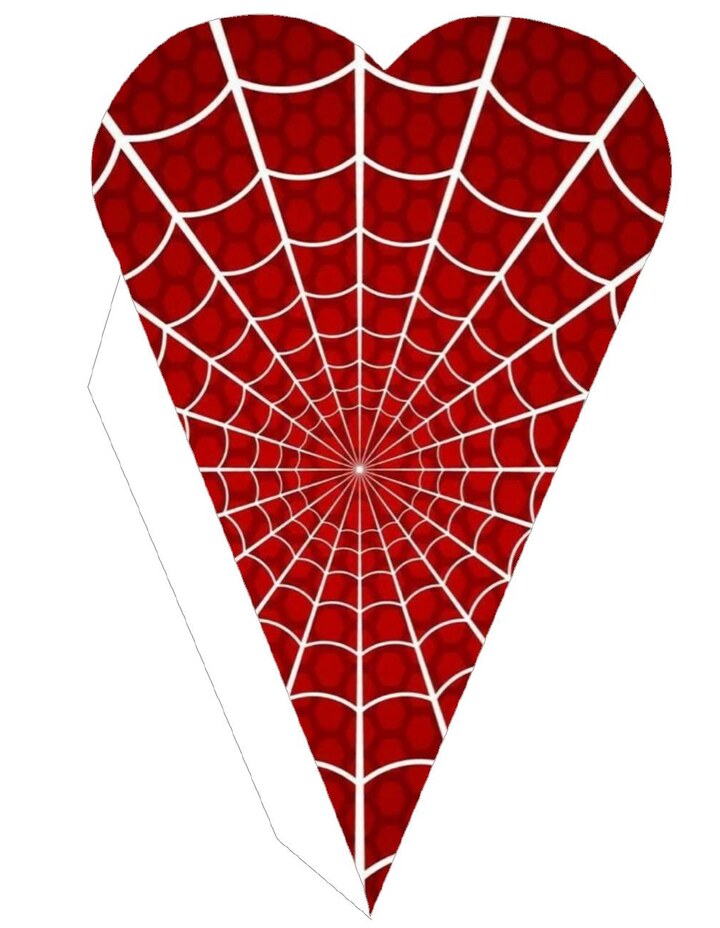 Plantilla de cono corazón telaraña roja estilo superhéroe